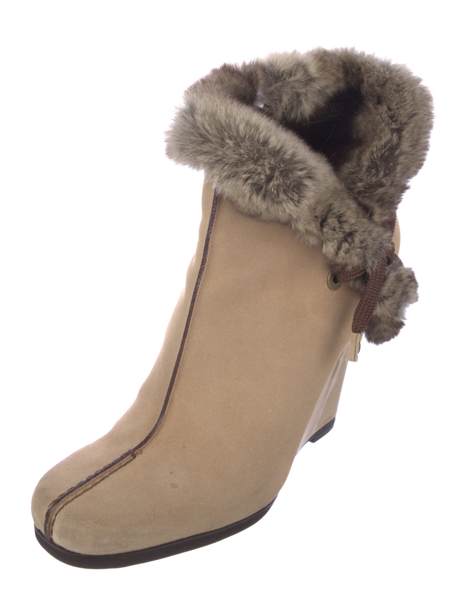 Louis Vuitton Suede Fur Trim Boots