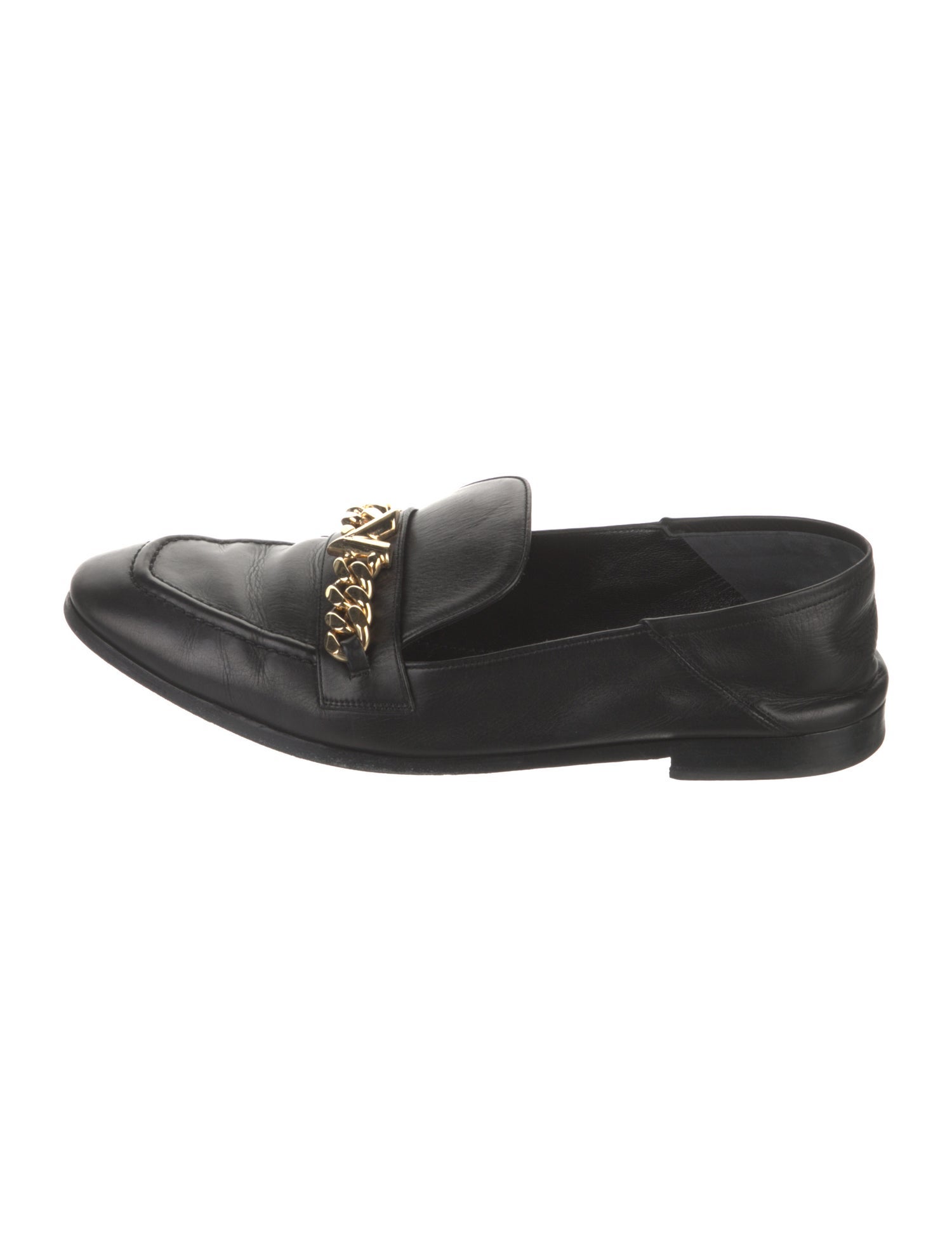 Louis Vuitton Leather Chain-Link Accents Loafers