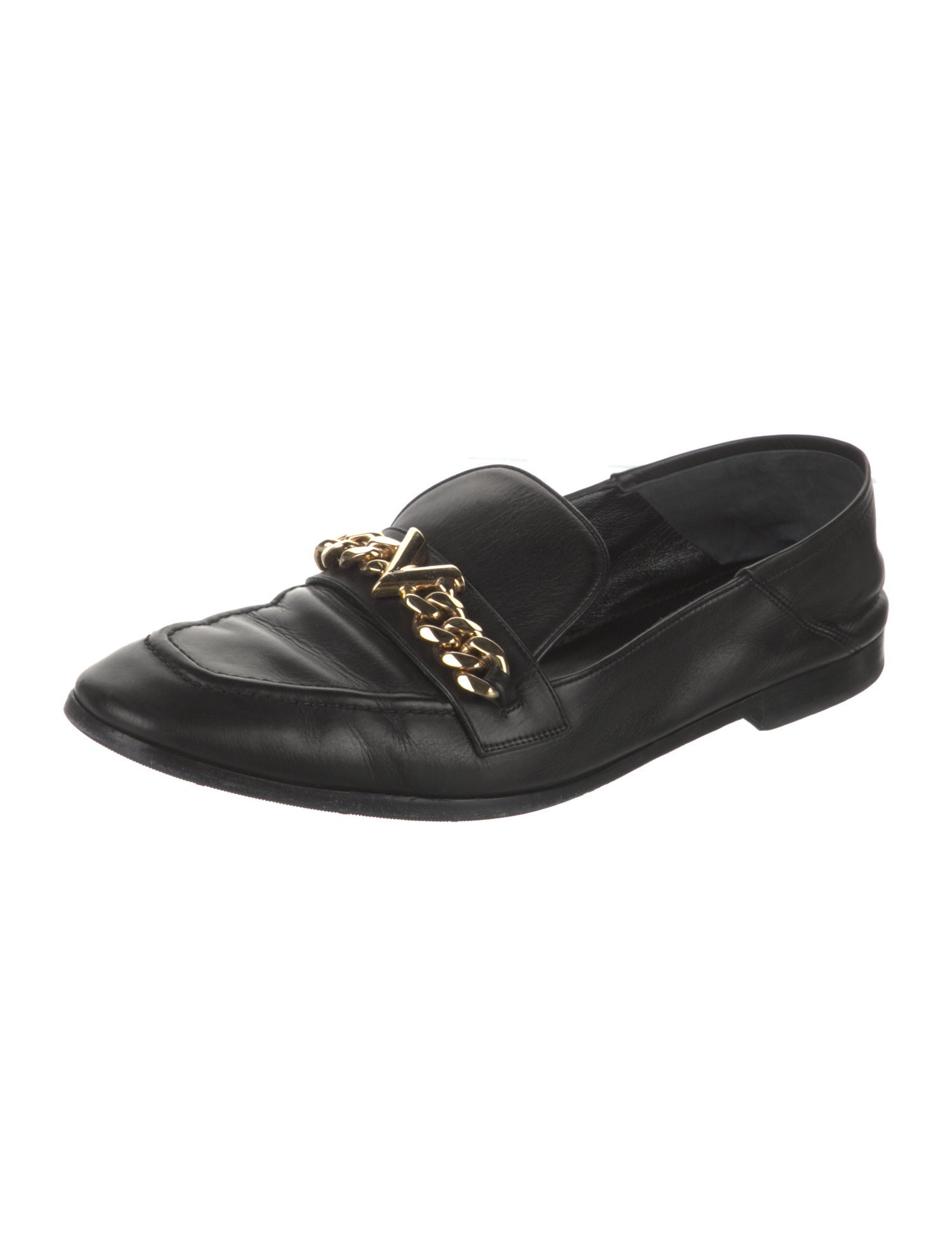 Louis Vuitton Leather Chain-Link Accents Loafers