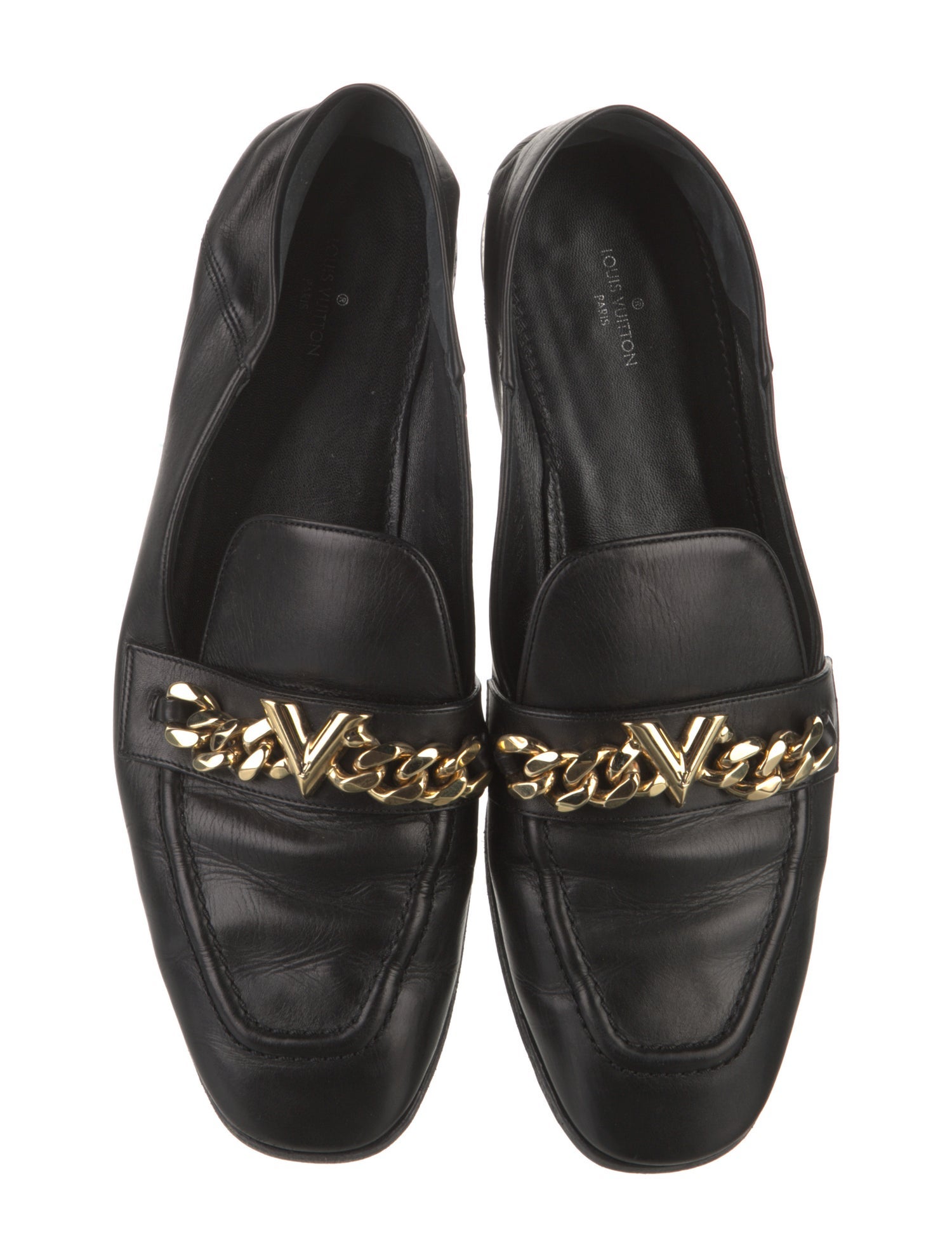 Louis Vuitton Leather Chain-Link Accents Loafers