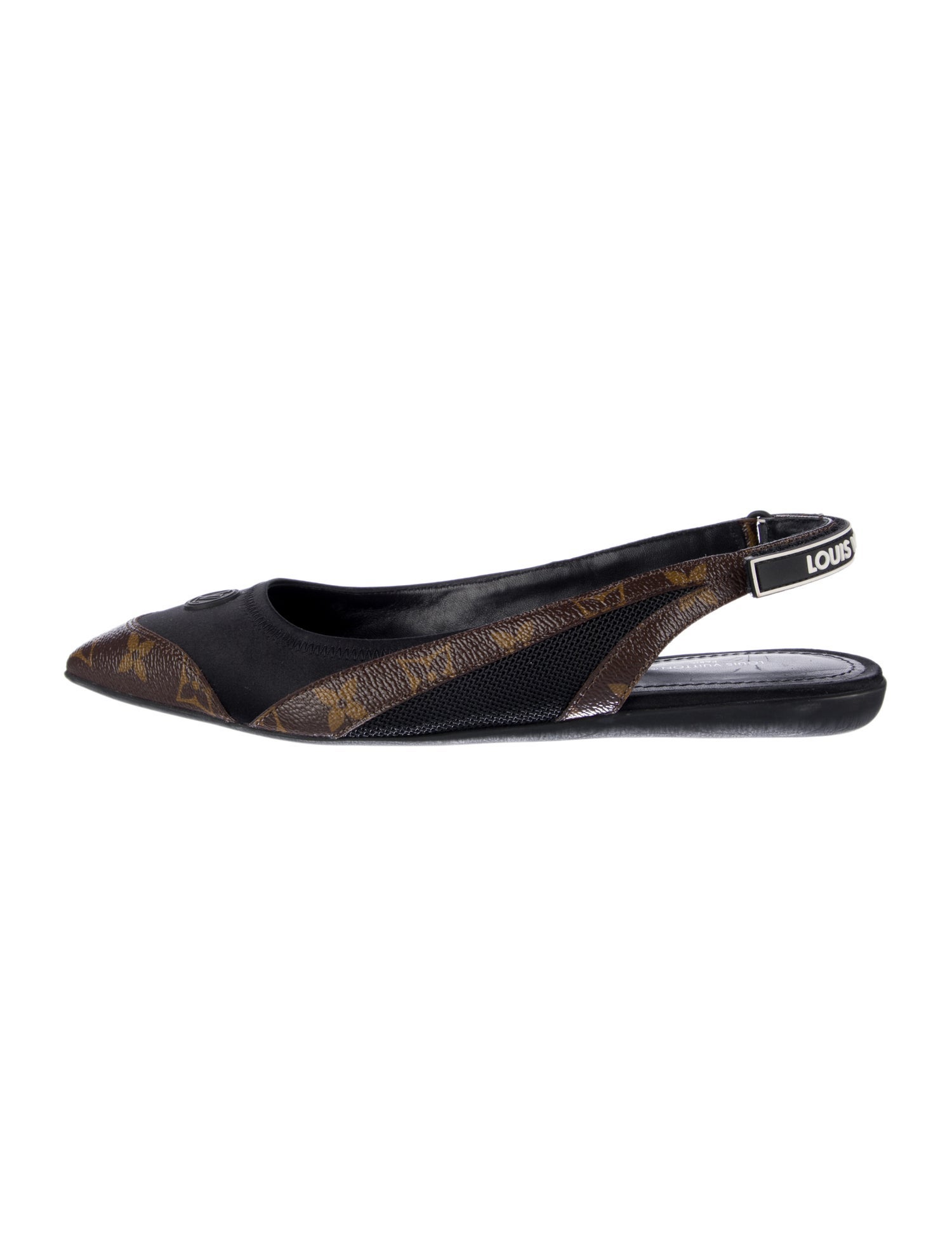 Louis Vuitton LV Monogram Leather Trim Embellishment Slingback Flats