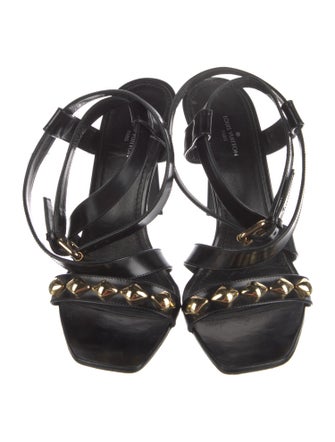 Louis Vuitton Patent Leather Studded Accents Slingback Sandals