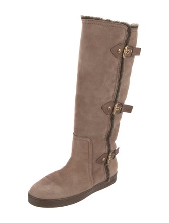 Louis Vuitton Suede Fur Trim Riding Boots
