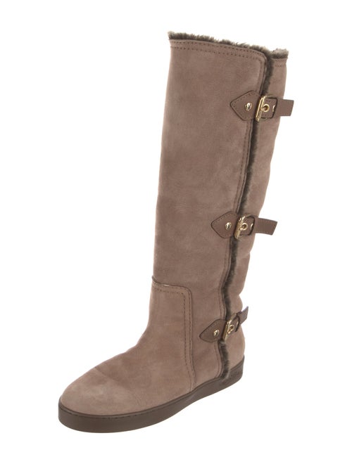 Louis Vuitton Suede Fur Trim Riding Boots