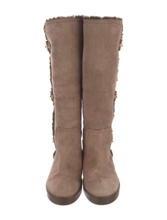 Louis Vuitton Suede Fur Trim Riding Boots