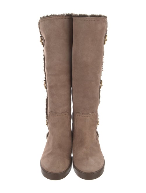 Louis Vuitton Suede Fur Trim Riding Boots