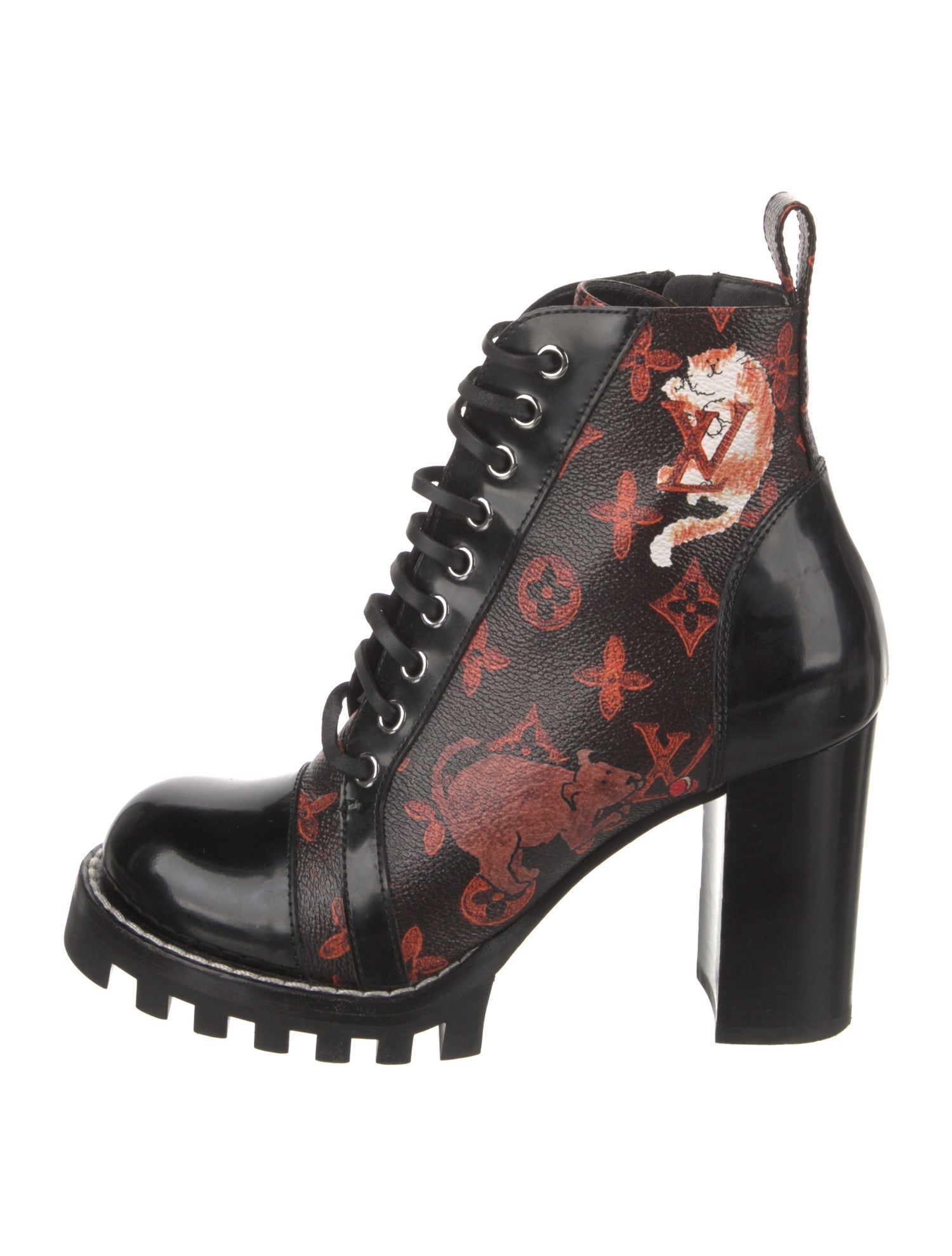 Louis Vuitton LV Monogram Leather Trim Embellishment Combat Boots