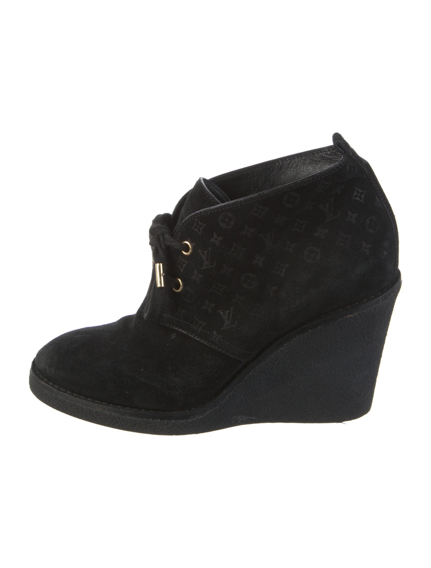 Louis Vuitton Monogram Pattern Suede Lace-Up Boots