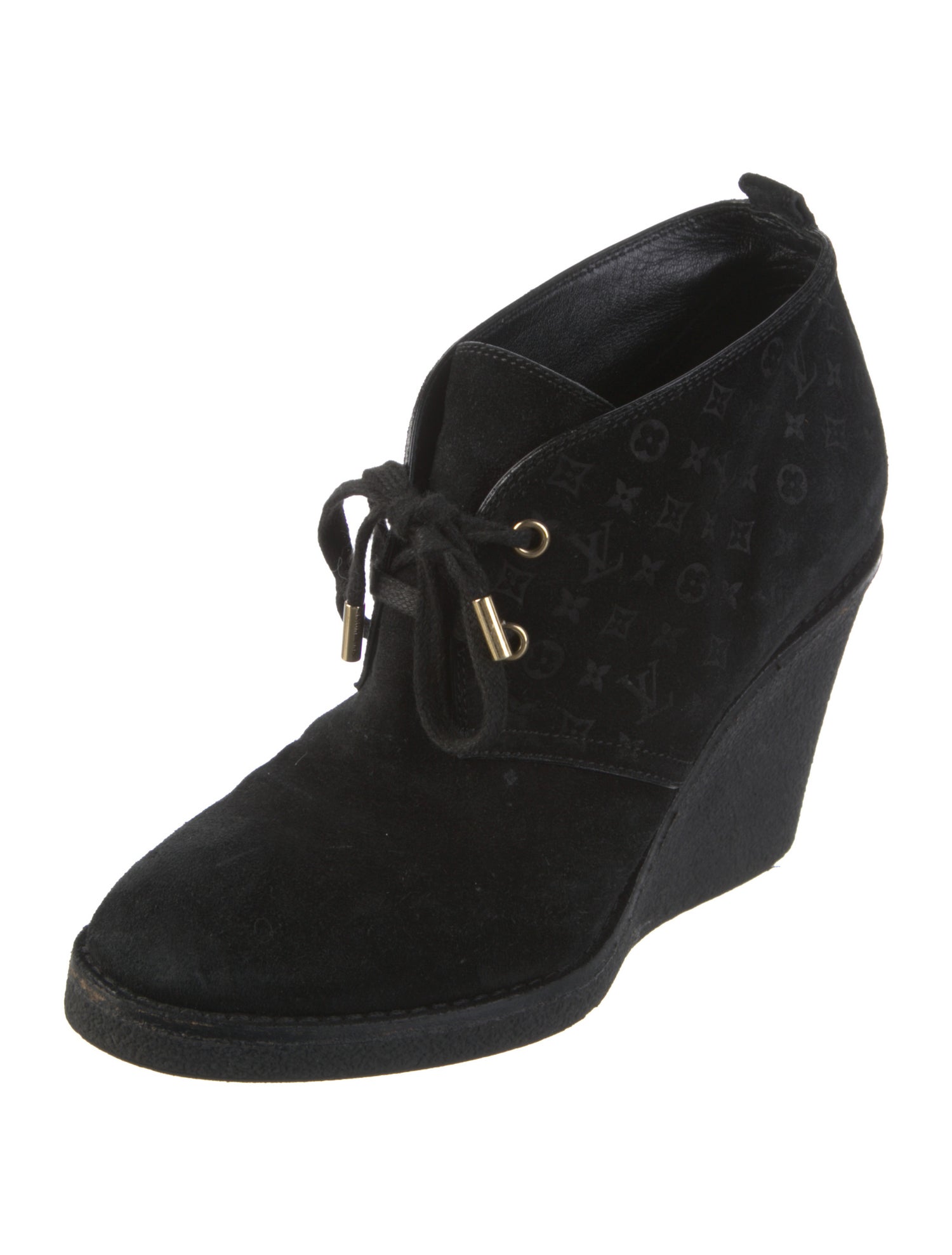 Louis Vuitton Monogram Pattern Suede Lace-Up Boots