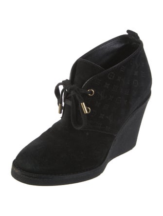 Louis Vuitton Monogram Pattern Suede Lace-Up Boots