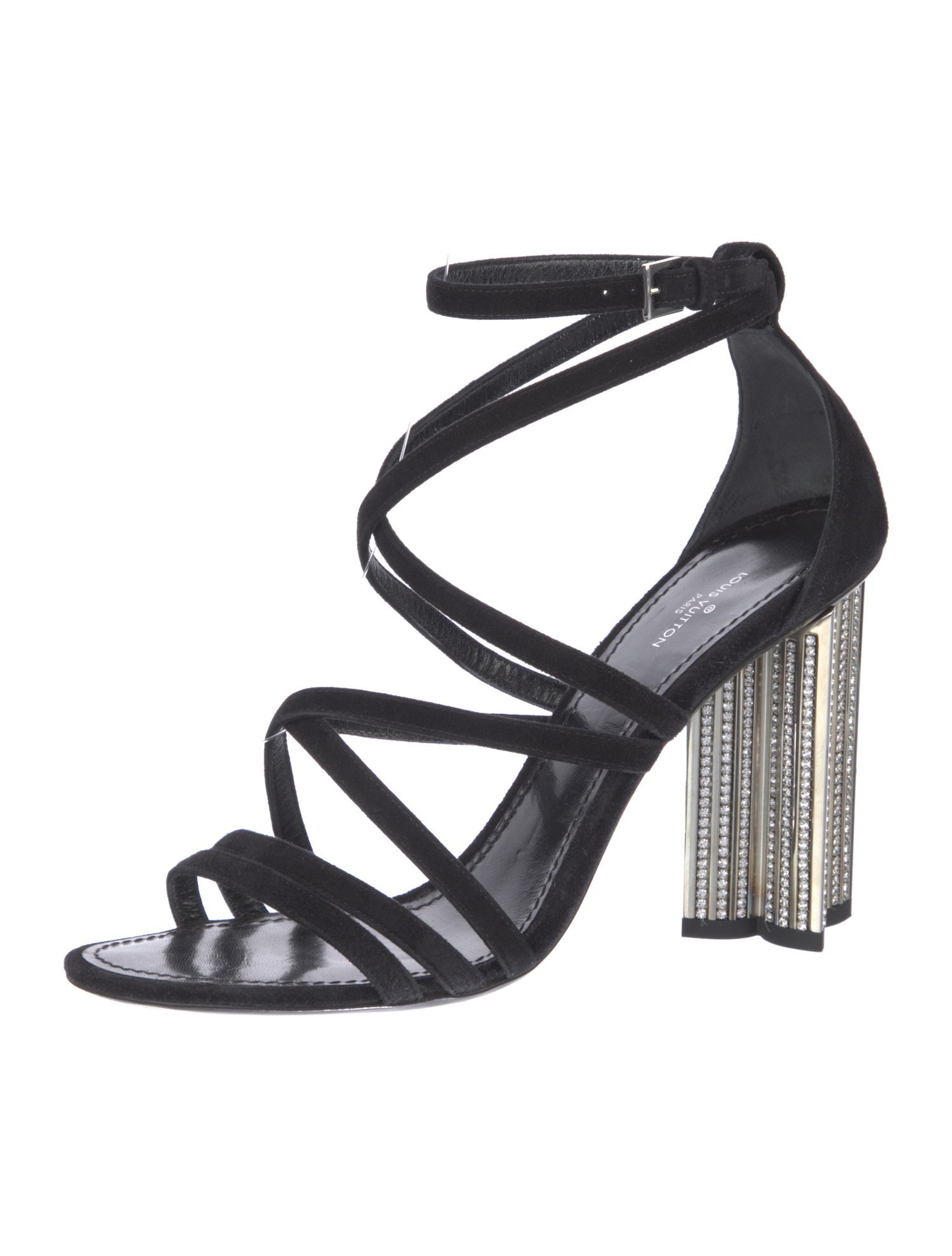 Louis Vuitton Suede Crystal Embellishments Sandals