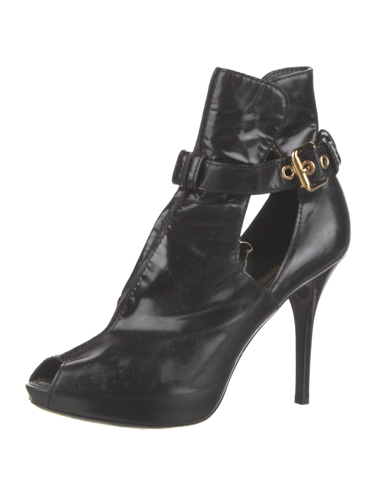 Louis Vuitton Leather Cutout Accent T-Strap Pumps