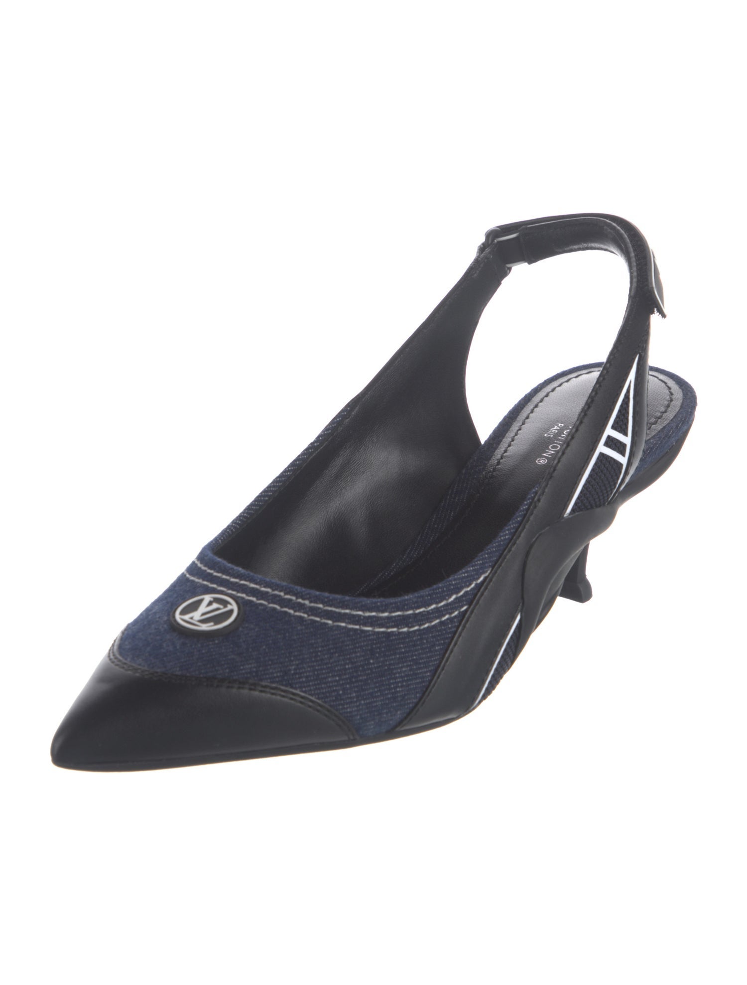 Louis Vuitton Denim Printed Slingback Pumps