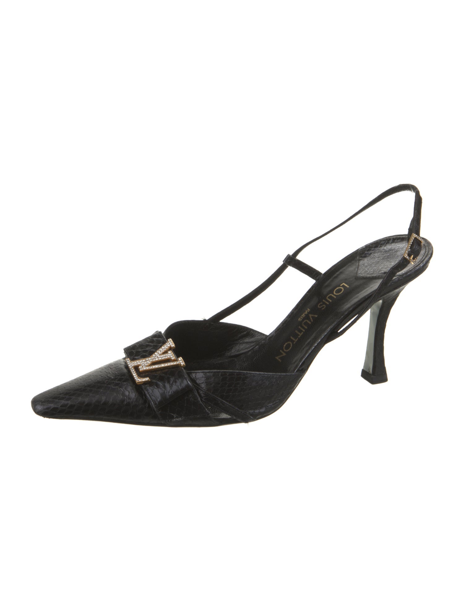 Louis Vuitton Embossed Leather Crystal Embellishments Slingback Pumps