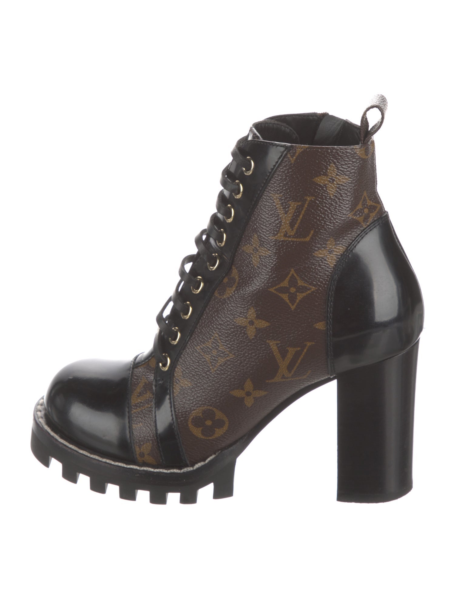 Louis Vuitton LV Monogram Leather Trim Embellishment Combat Boots