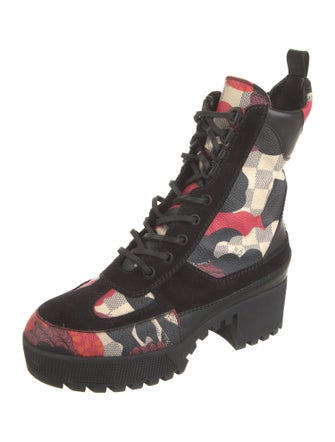 Louis Vuitton Overcloud Damier Azur Pattern Combat Boots