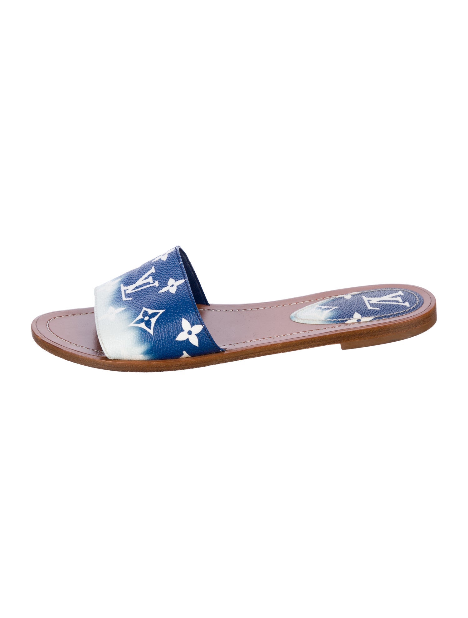 Louis Vuitton LV Monogram Leather Trim Embellishment Slides