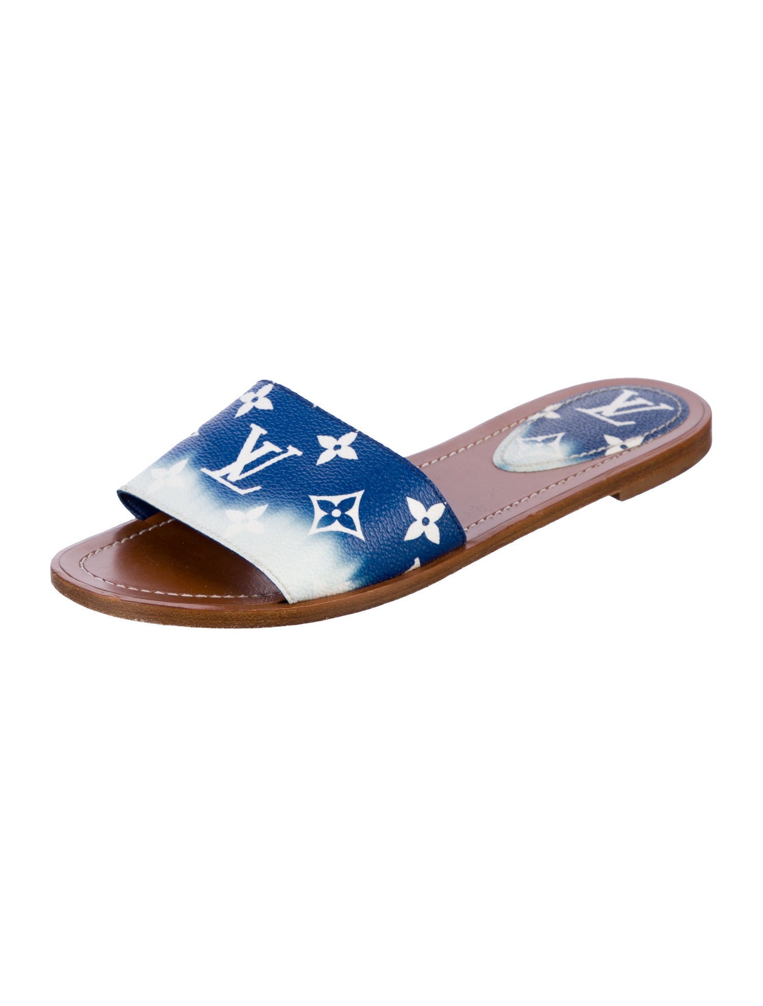 Louis Vuitton LV Monogram Leather Trim Embellishment Slides