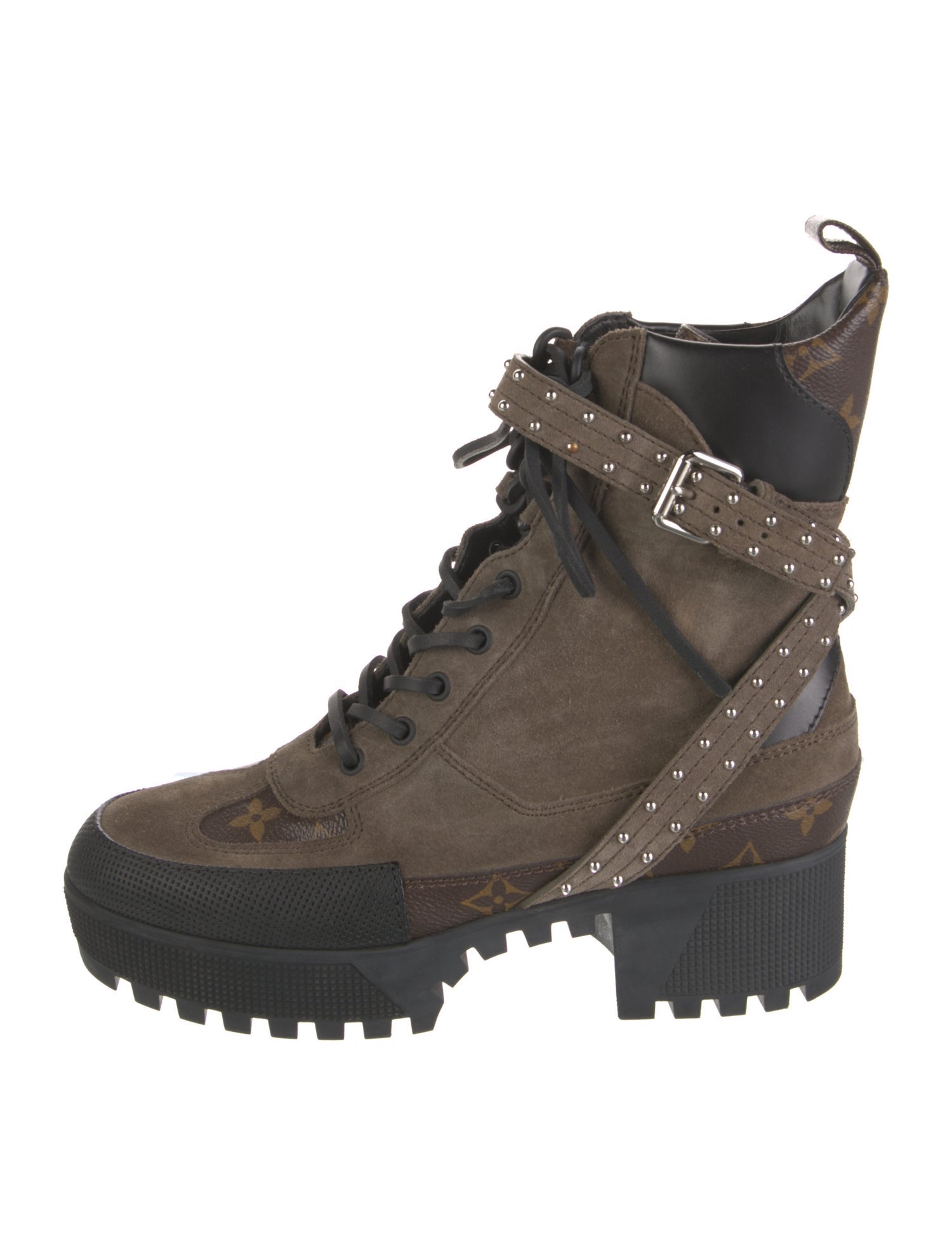Louis Vuitton Suede Colorblock Pattern Combat Boots