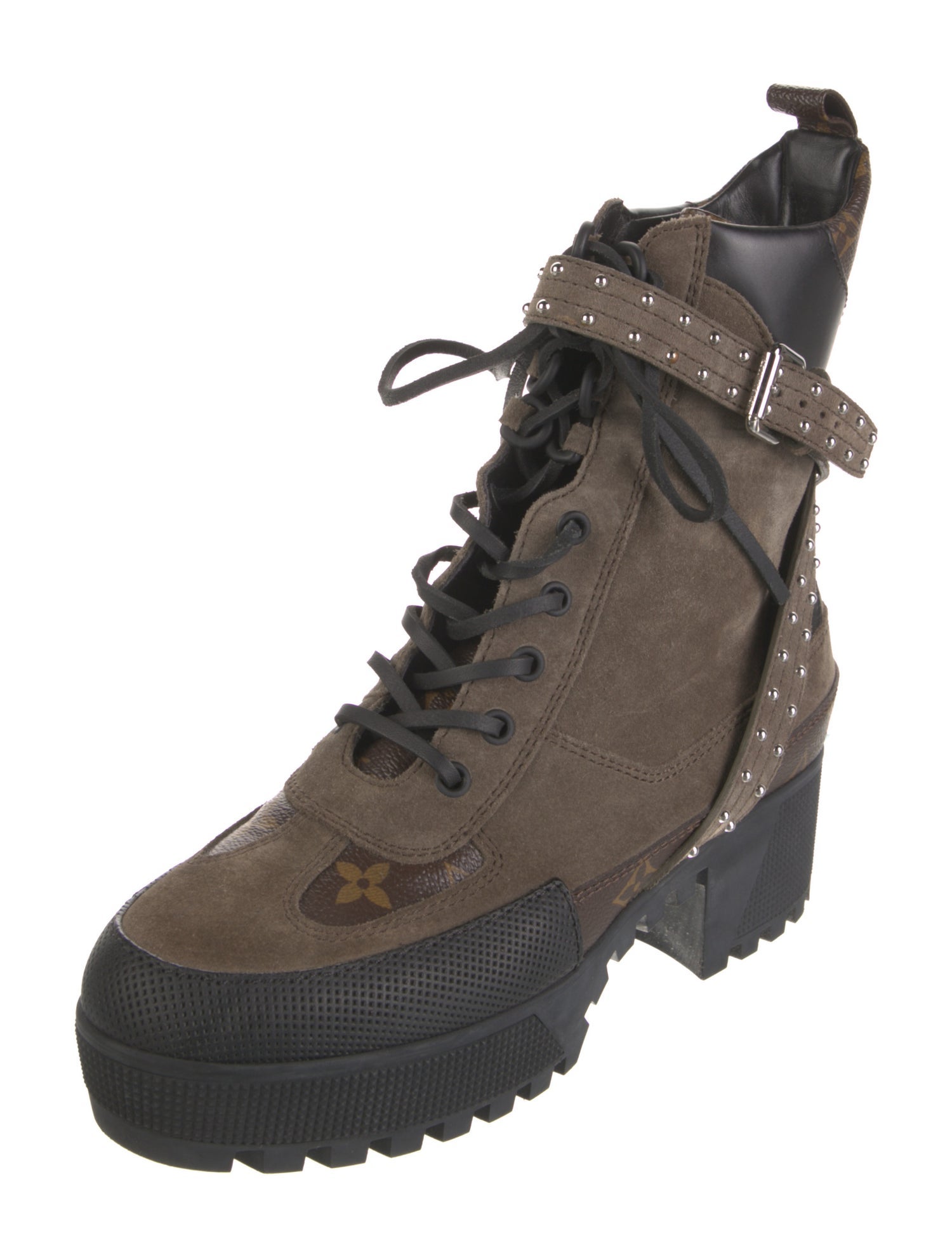 Louis Vuitton Suede Colorblock Pattern Combat Boots