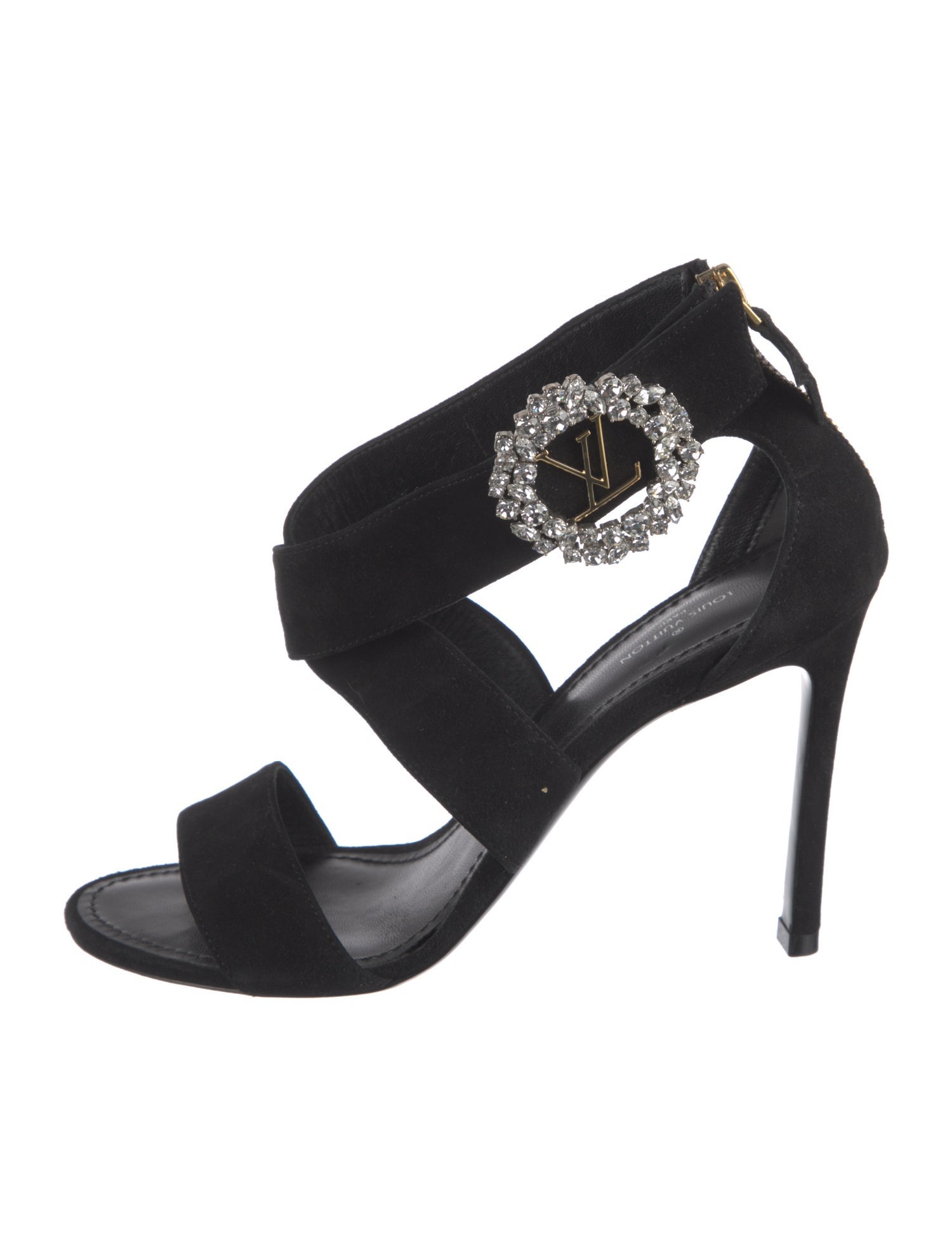 Louis Vuitton Suede Crystal Embellishments Slingback Sandals