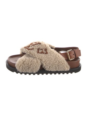 Louis Vuitton Shearling Graphic Print Slingback Sandals