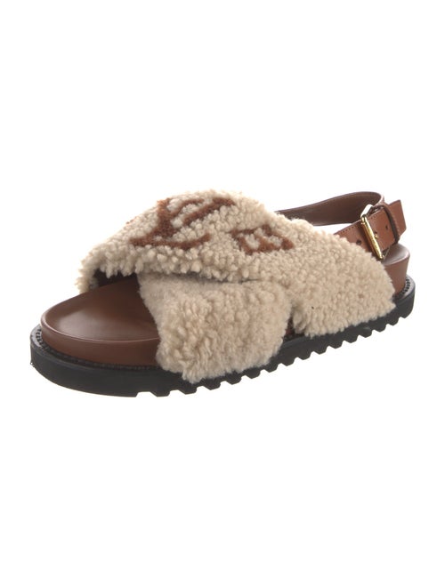 Louis Vuitton Shearling Graphic Print Slingback Sandals