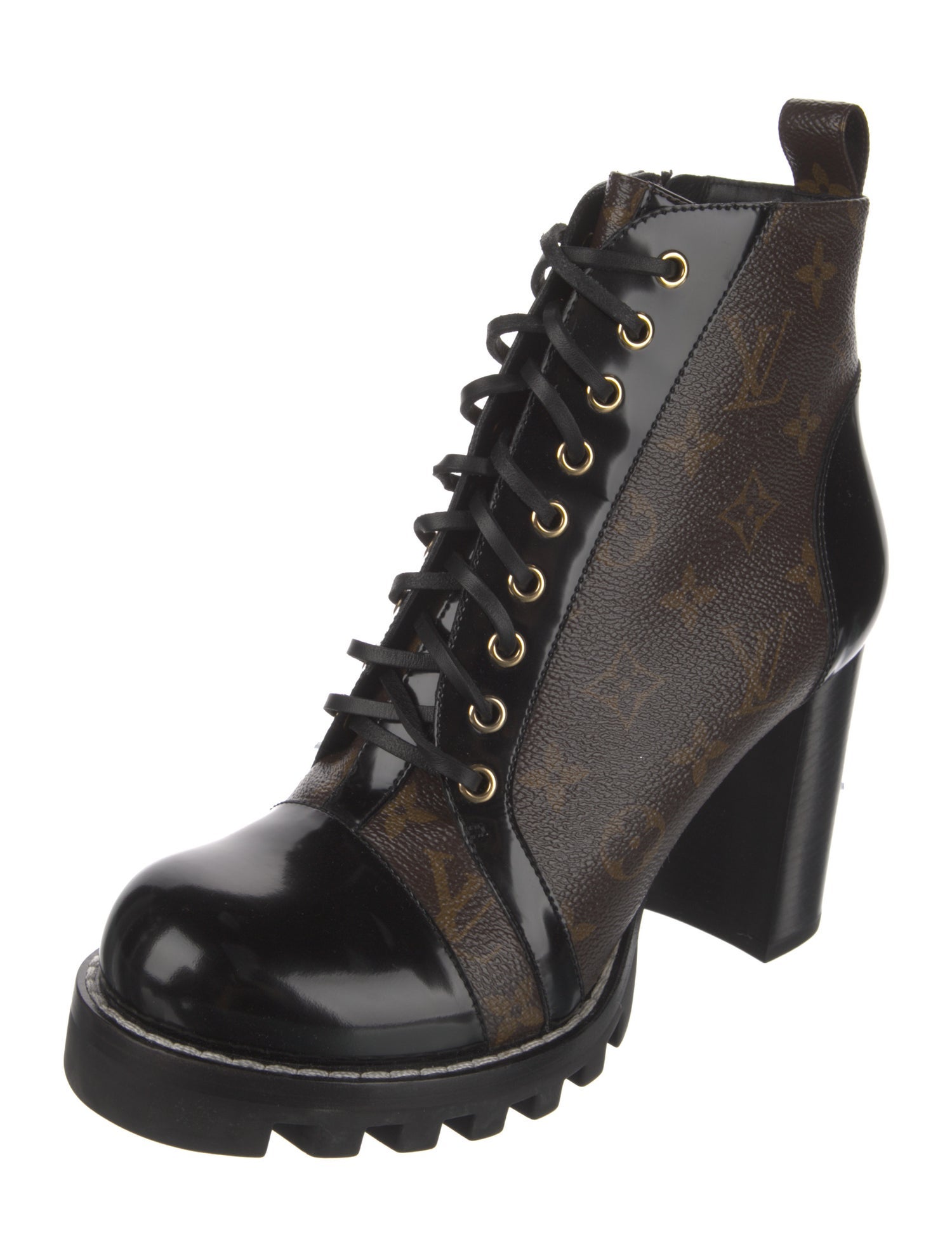 Louis Vuitton LV Monogram Leather Trim Embellishment Combat Boots