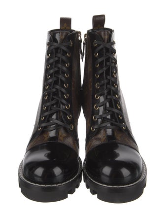 Louis Vuitton LV Monogram Leather Trim Embellishment Combat Boots
