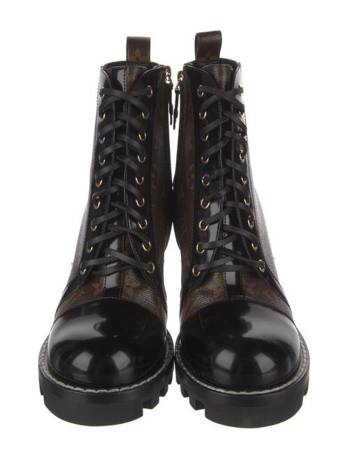 Louis Vuitton LV Monogram Leather Trim Embellishment Combat Boots
