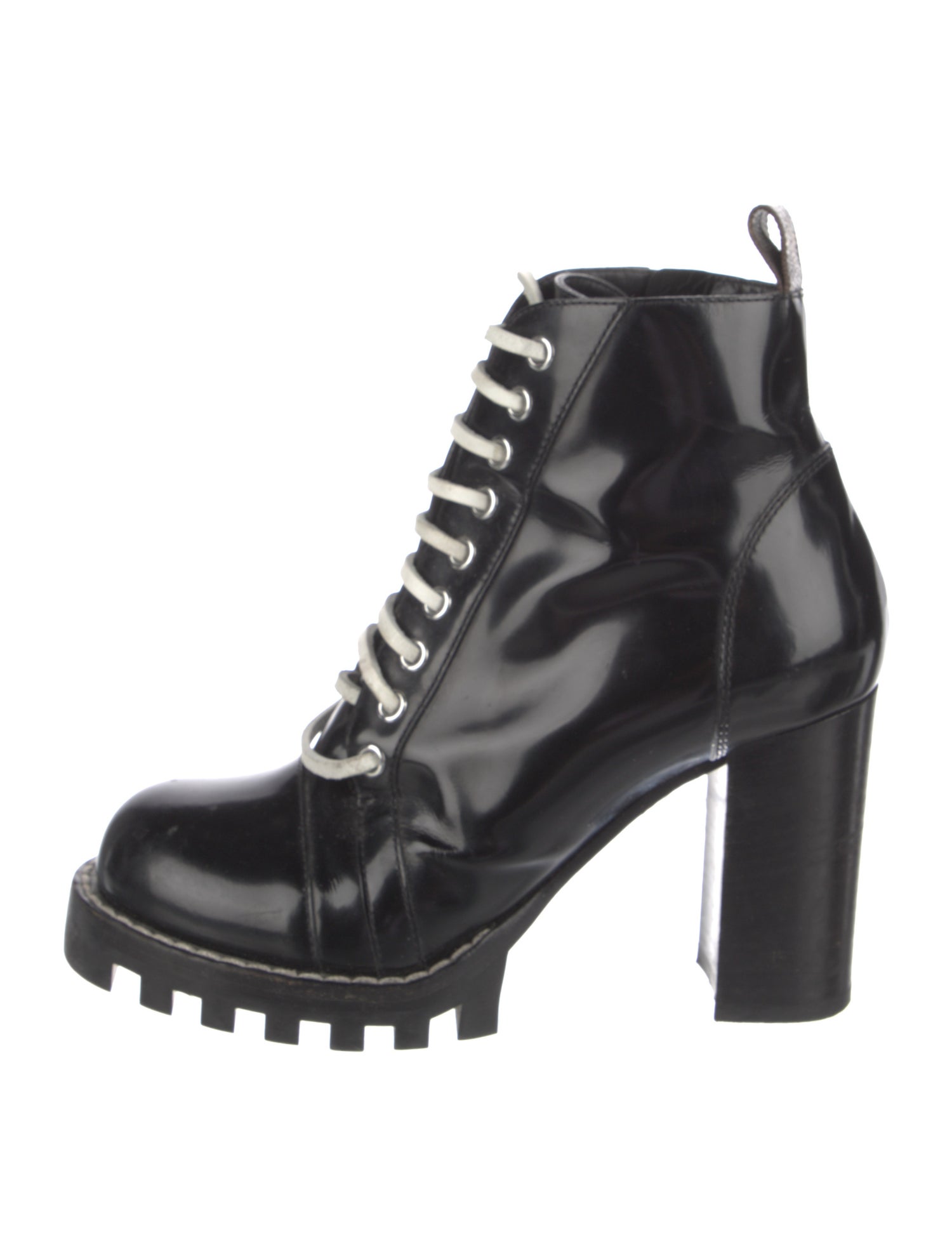 Louis Vuitton Patent Leather Whipstitch Trim Combat Boots