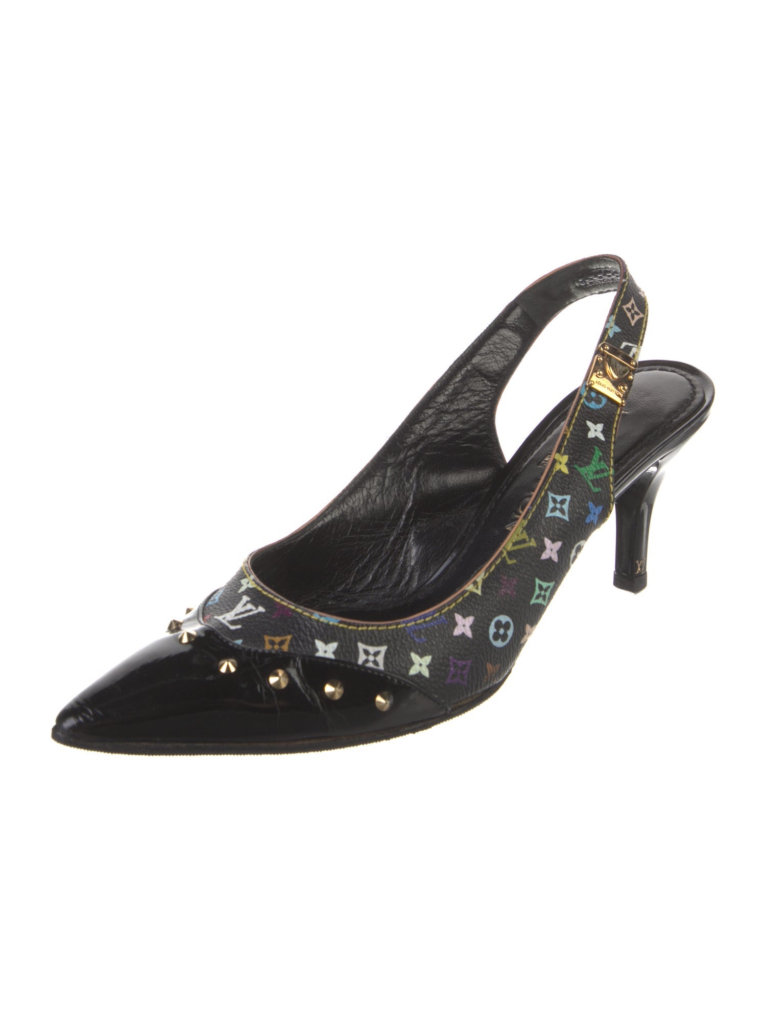 Louis Vuitton LV Monogram Studded Accents Slingback Pumps