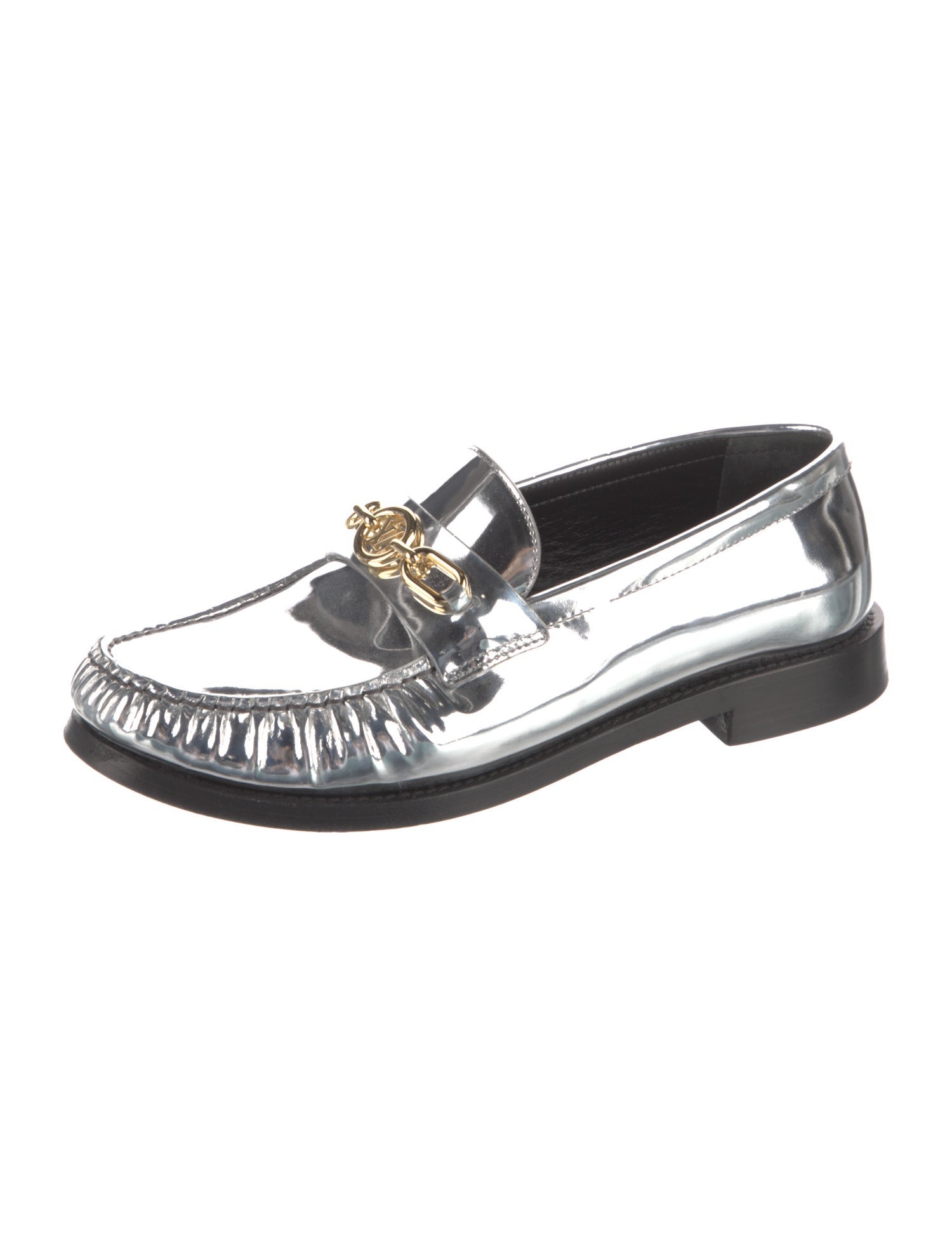 Louis Vuitton Patent Leather Chain-Link Accents Loafers