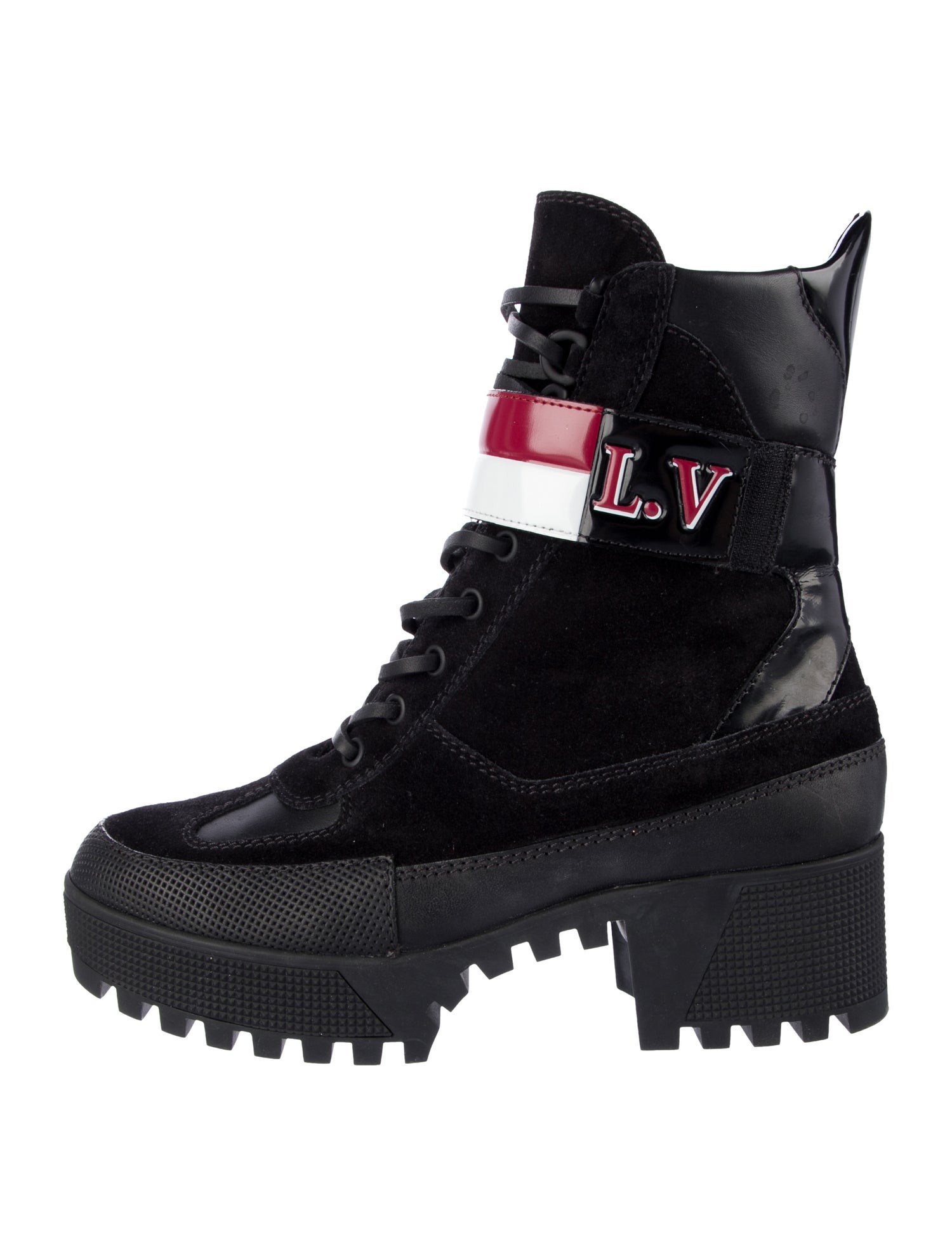 Louis Vuitton Suede Printed Combat Boots