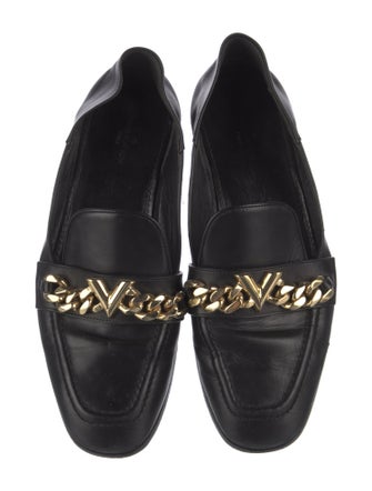 Louis Vuitton Leather Chain-Link Accents Loafers