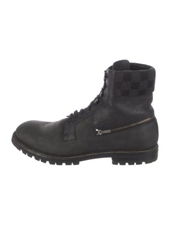 Louis Vuitton Damier Ebene Pattern Leather Lace-Up Boots