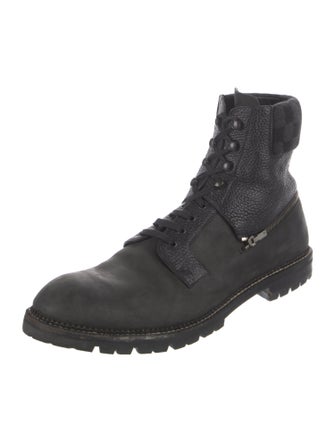 Louis Vuitton Damier Ebene Pattern Leather Lace-Up Boots