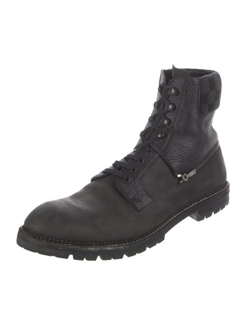 Louis Vuitton Damier Ebene Pattern Leather Lace-Up Boots