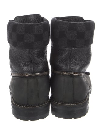 Louis Vuitton Damier Ebene Pattern Leather Lace-Up Boots