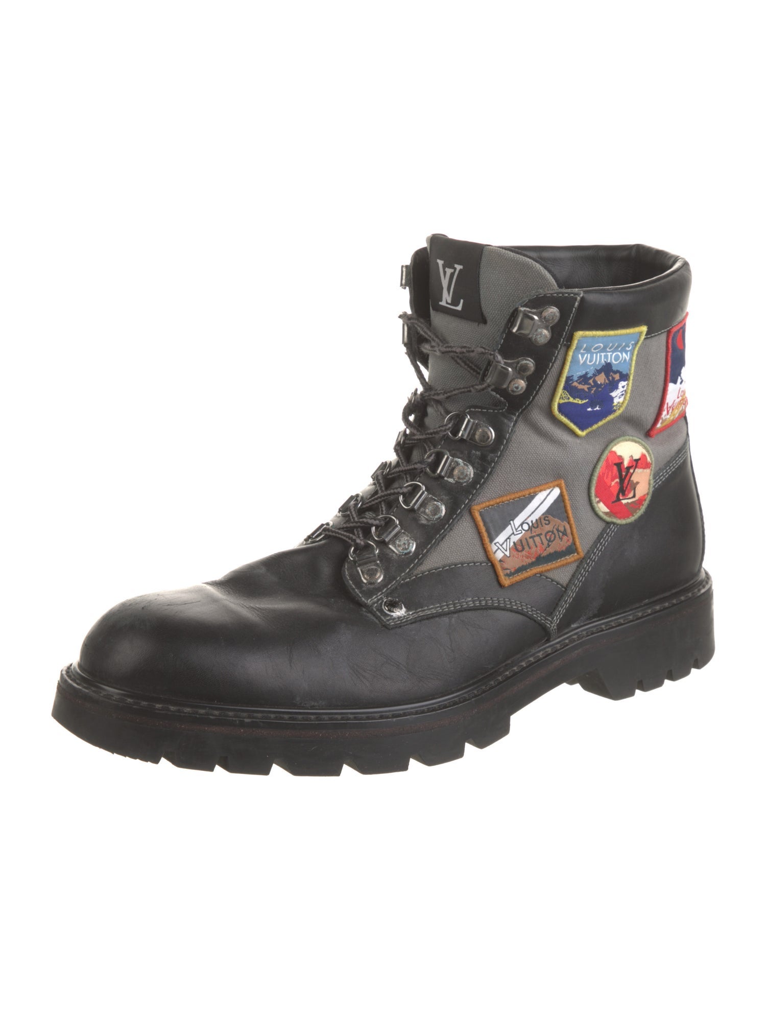 Louis Vuitton Leather Colorblock Pattern Lace-Up Boots