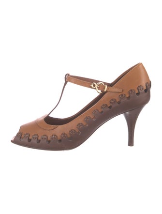 Louis Vuitton Leather Colorblock Pattern T-Strap Pumps