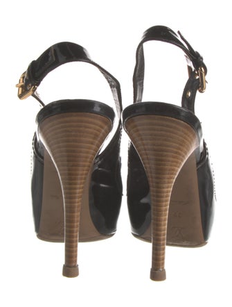 Louis Vuitton Damier Ebene Pattern Patent Leather Slingback Pumps