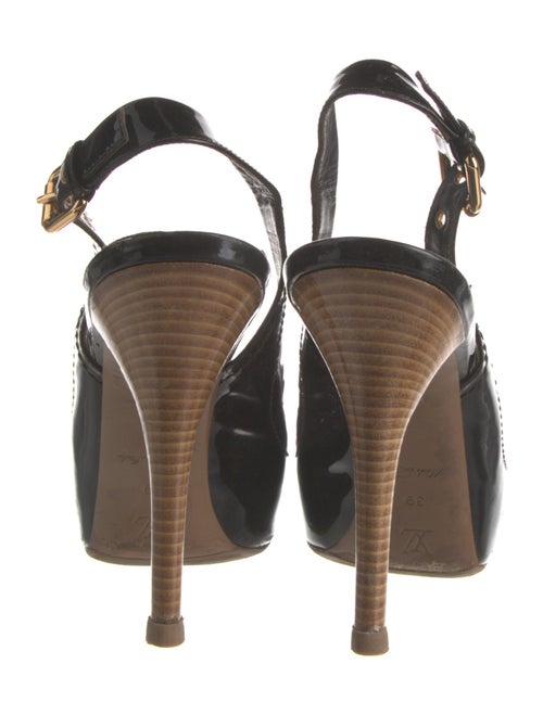 Louis Vuitton Damier Ebene Pattern Patent Leather Slingback Pumps