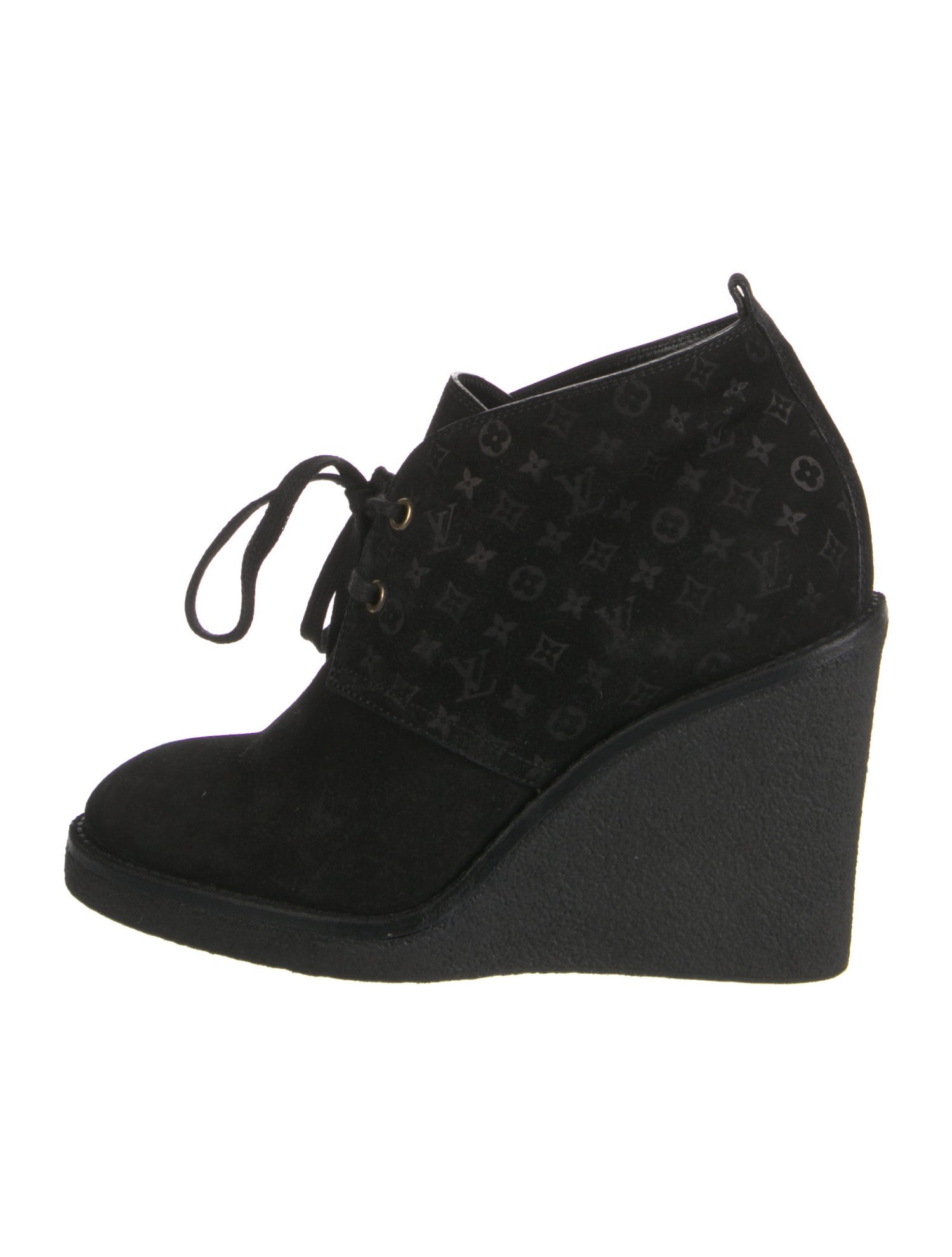 Louis Vuitton Monogram Pattern Suede Lace-Up Boots