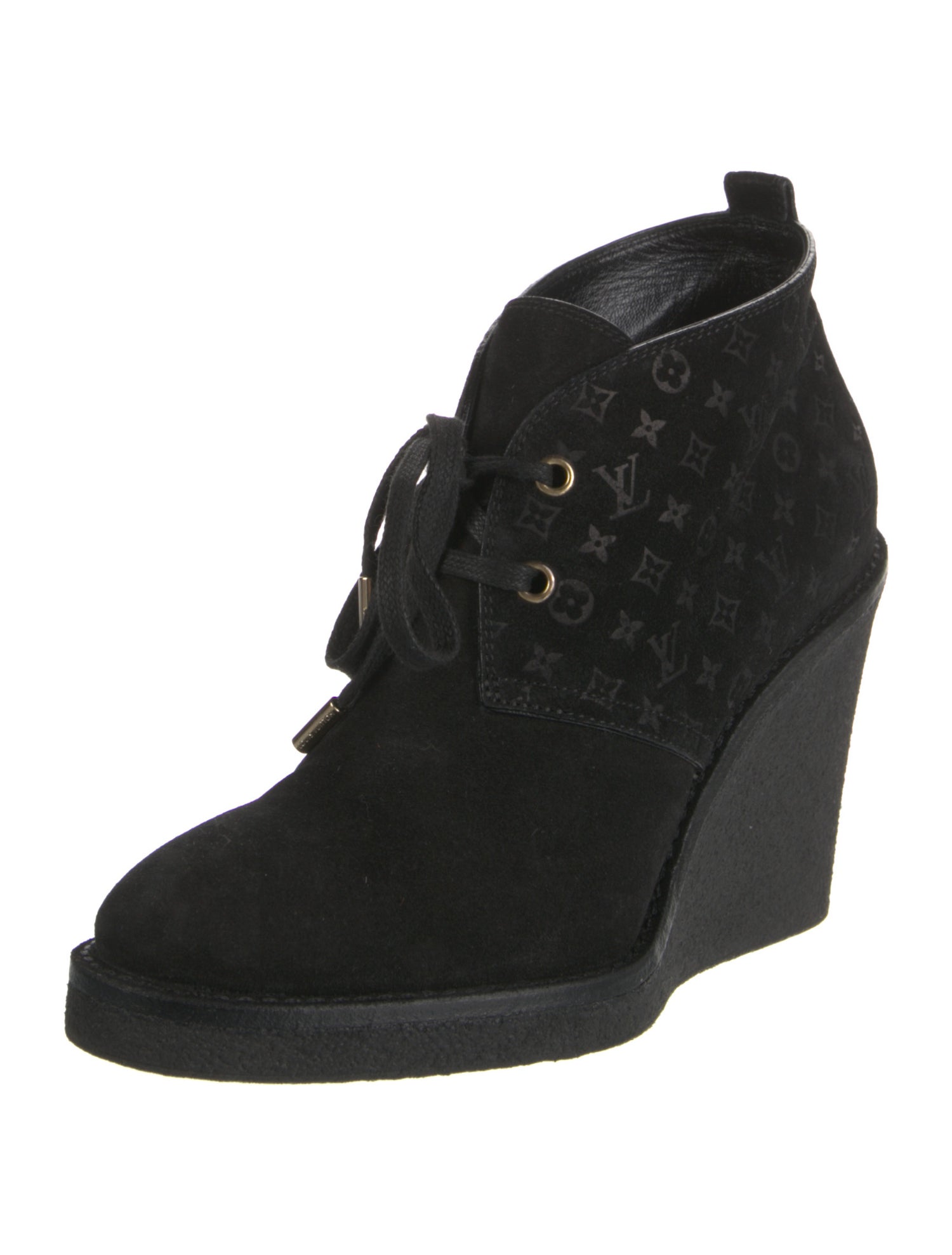 Louis Vuitton Monogram Pattern Suede Lace-Up Boots
