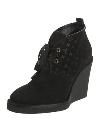 Louis Vuitton Monogram Pattern Suede Lace-Up Boots