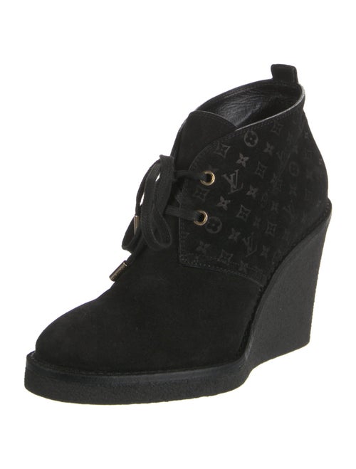Louis Vuitton Monogram Pattern Suede Lace-Up Boots