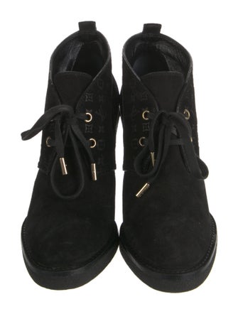 Louis Vuitton Monogram Pattern Suede Lace-Up Boots