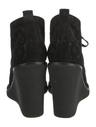 Louis Vuitton Monogram Pattern Suede Lace-Up Boots