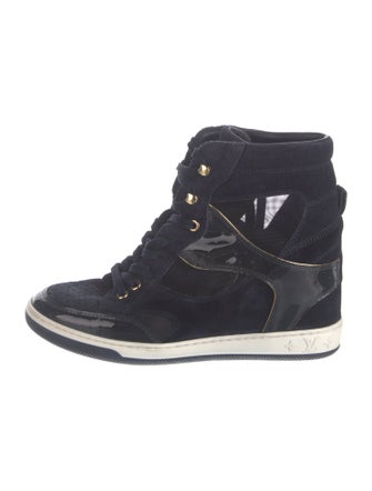 Louis Vuitton Monogram Pattern Suede Wedge Sneakers
